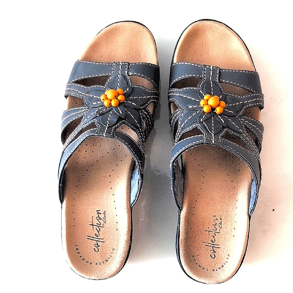 Clarks Women's Blue Sandals with Orange Accent